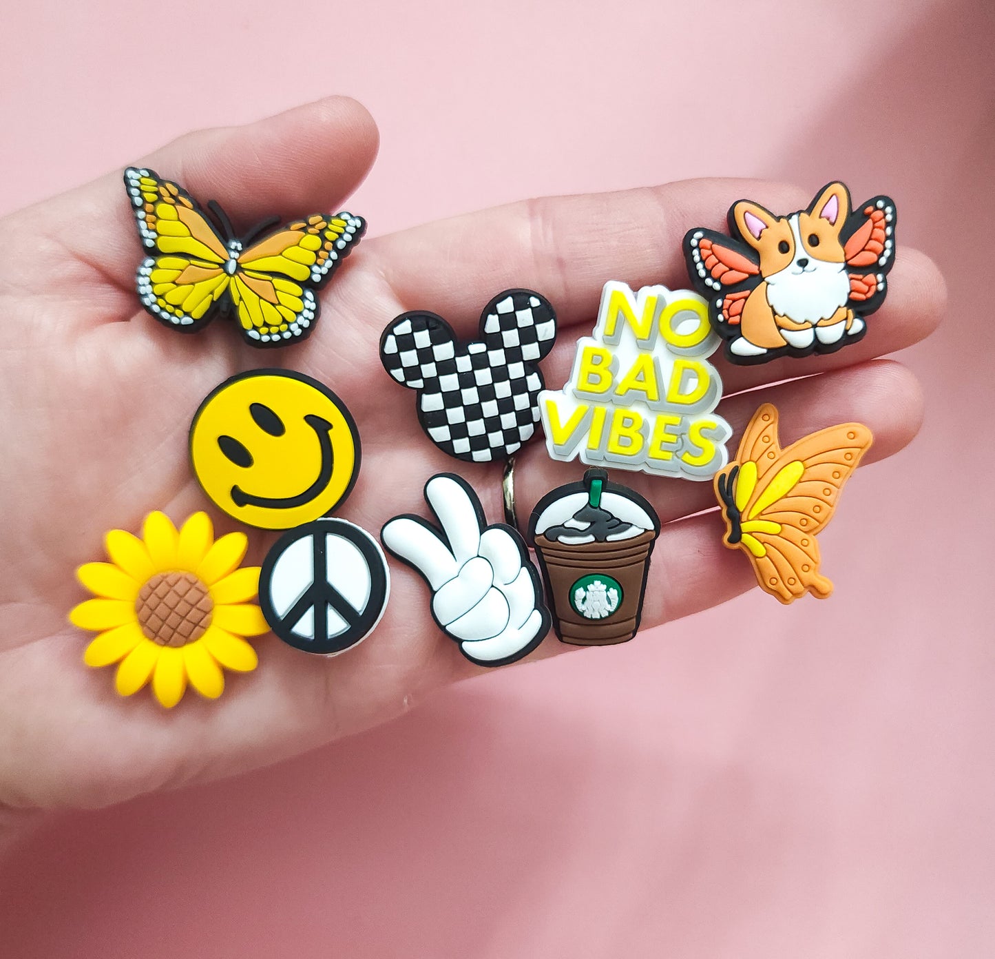 Shoe charms 10 charms bundle trendy yellow