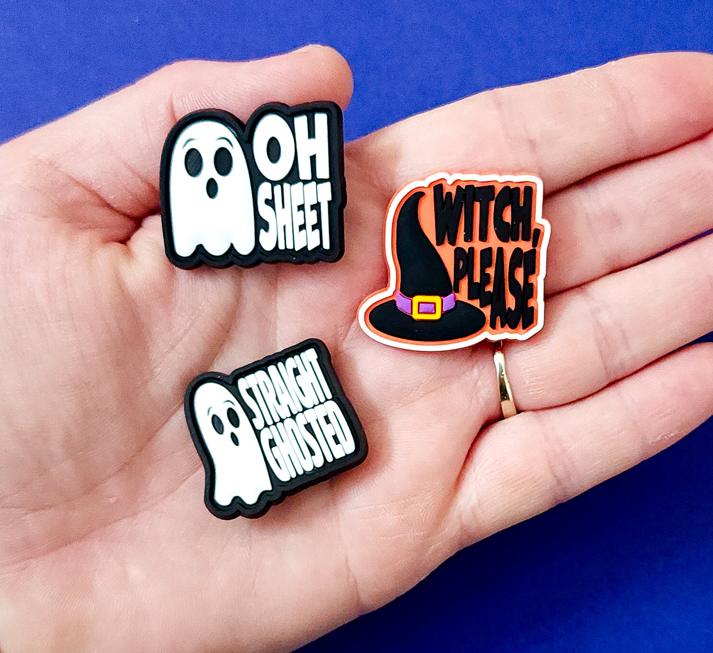 Shoe charms 3 charms bundle Halloween ghosted ,witch please, oh sheet