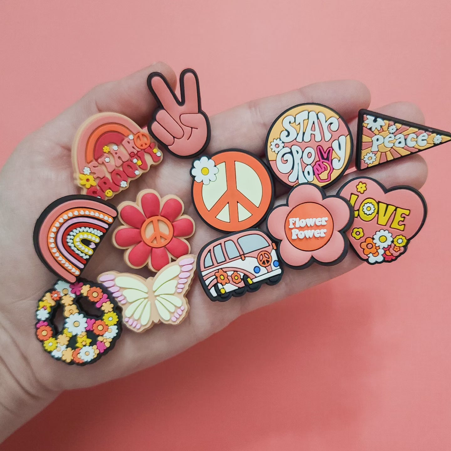 Shoe charms 12 charms bundle groovy peace sign