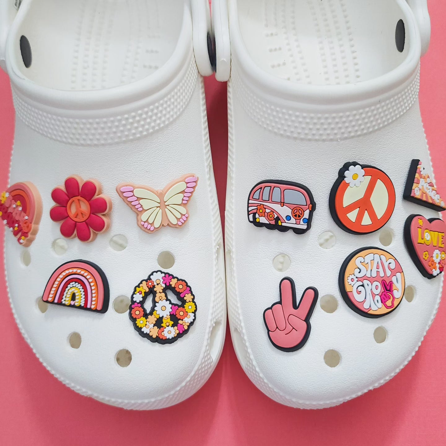 Shoe charms 12 charms bundle groovy peace sign