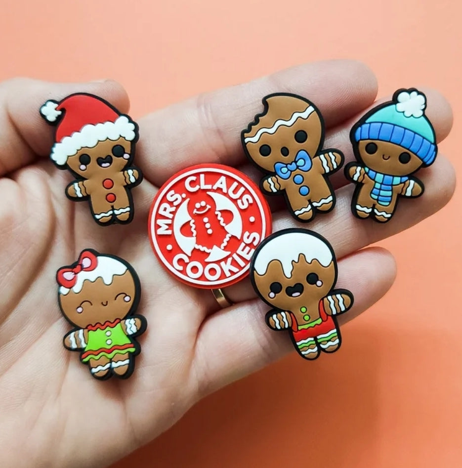 Shoe charms 6 charms bundle christmas gingerbread boy and girl mrs.clause cookies