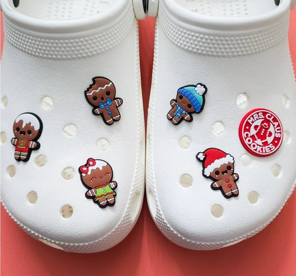 Shoe charms 6 charms bundle christmas gingerbread boy and girl mrs.clause cookies