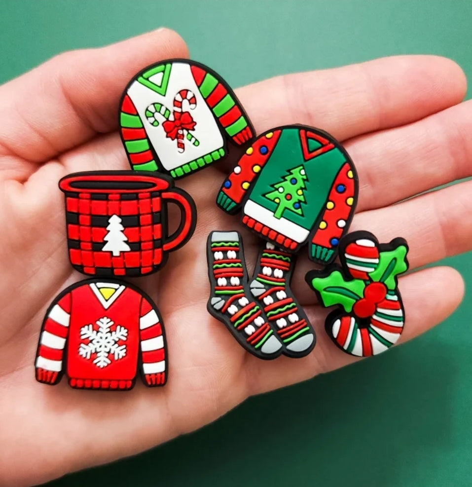Shoe charms 6 charms bundle cozy Christmas sweater socks