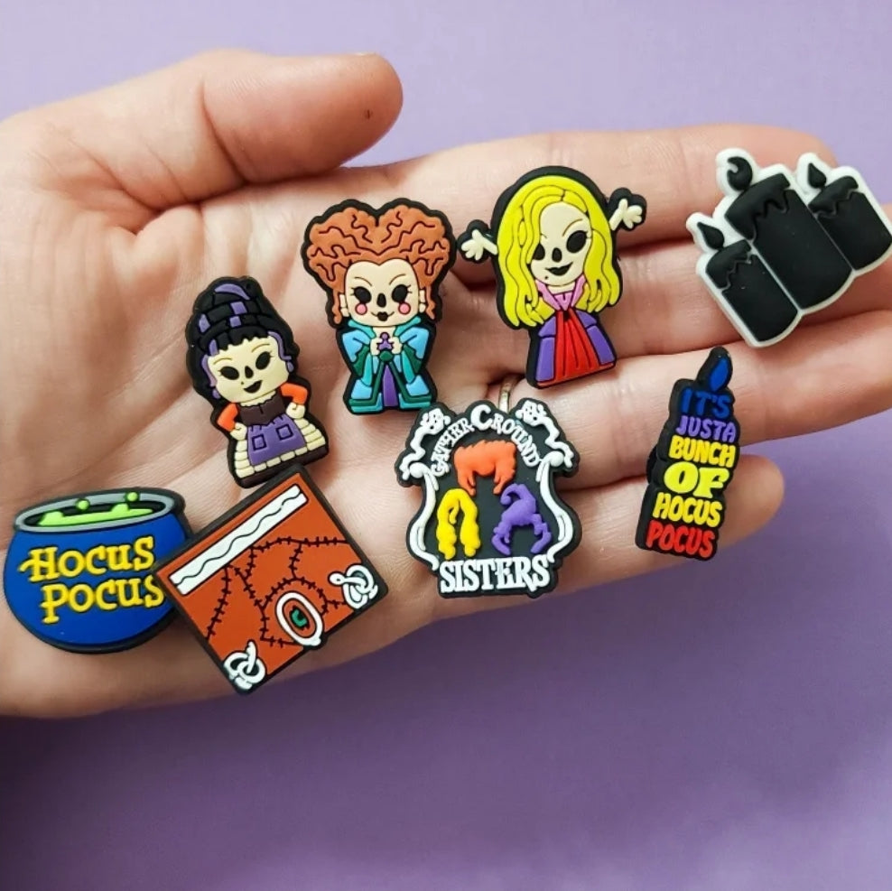 Shoe charms 8 charms bundle halloween/witches book candle