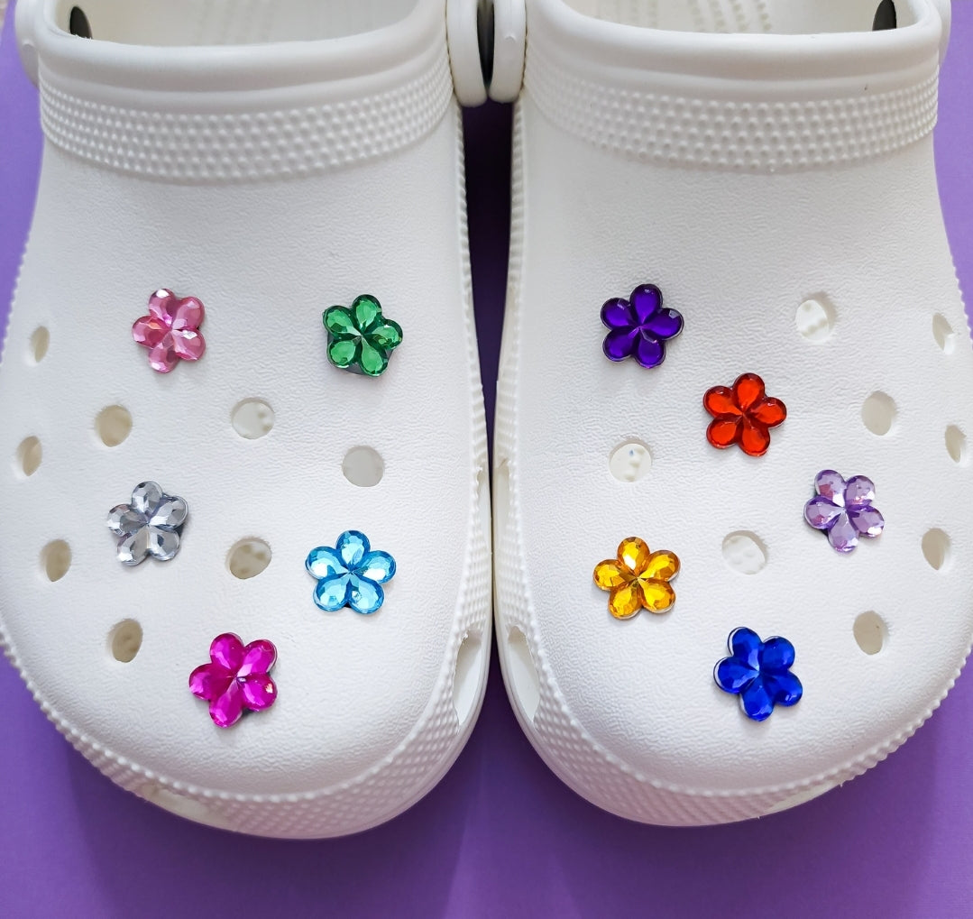 30 shoe charms bundle circle+flowers+hearts rhinestone/gems