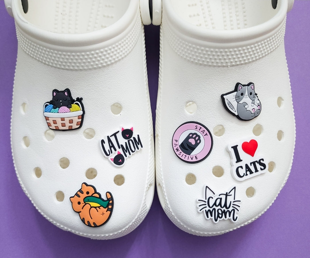 Shoe charms 7 charms bundle cat ,cat mom, I love cats