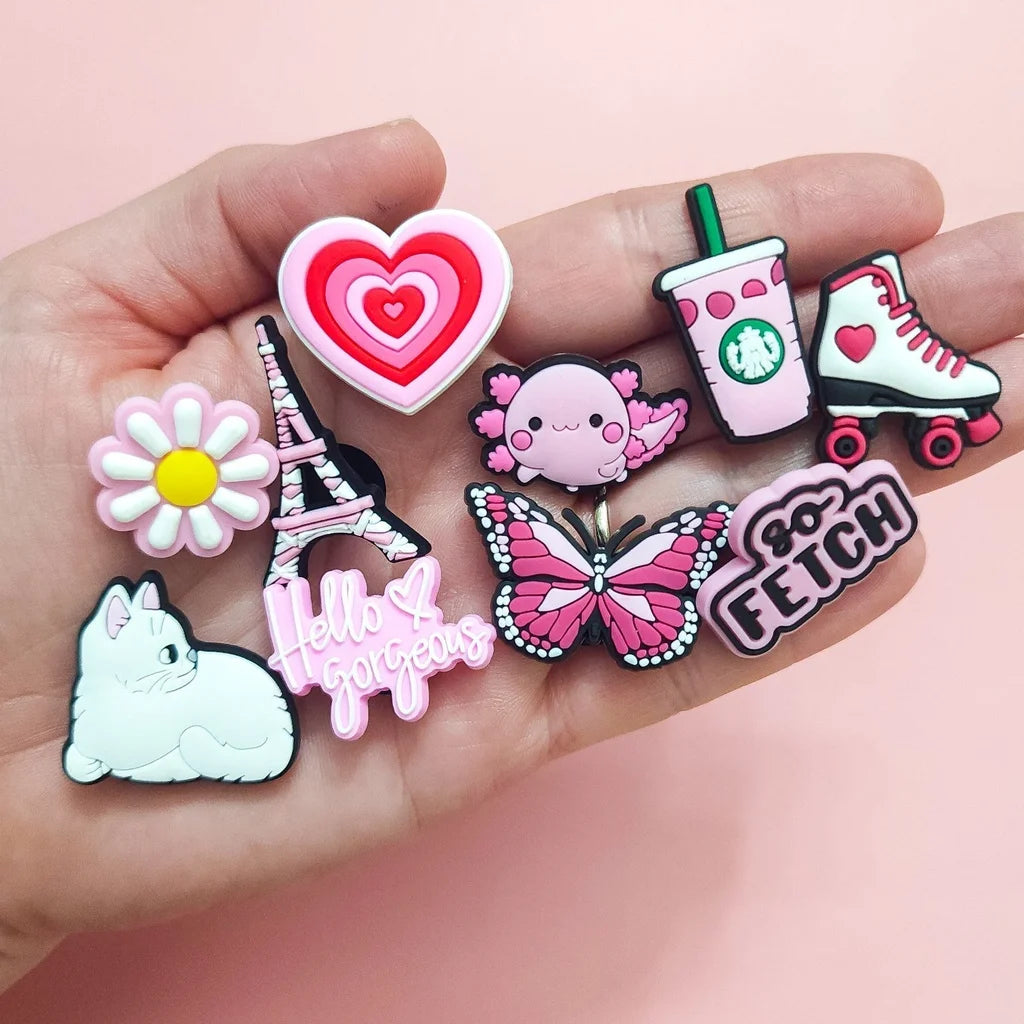Shoe charms 10 charms bundle trendy pink
