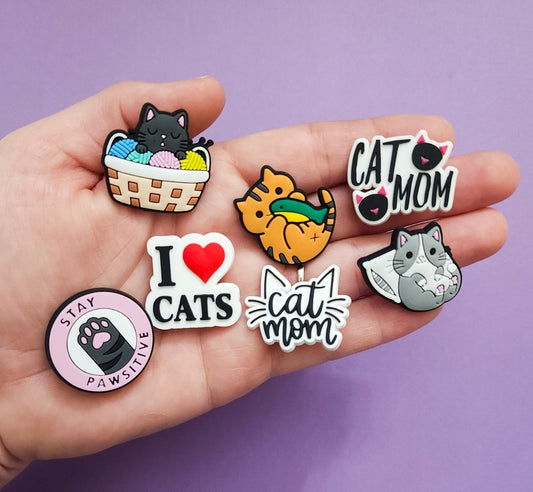 Shoe charms 7 charms bundle cat ,cat mom, I love cats